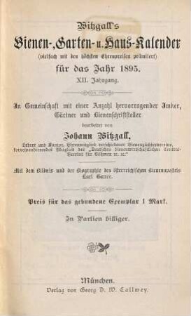 Witzgall's Bienen-, Garten- und Hauskalender : für das Jahr .... 12. 1895