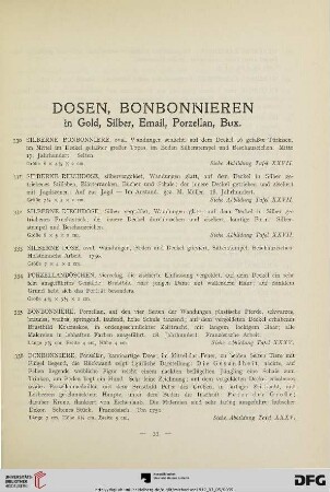 Dosen, Bonbonnieren in Gold, Silber, Email, Porzellan, Bux (Nr. 330-358)