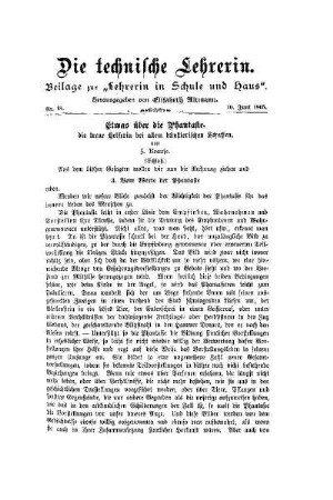 Etwas über die Phantasie : die treue Lehrerin bei allem künstlerischen Schaffen ; (Schluß)