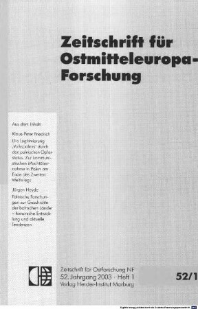 Zeitschrift für Ostmitteleuropa-Forschung : ZfO = Journal of East Central European studies. 52. 2003