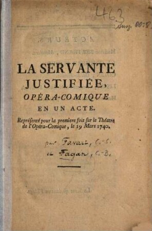 La Servante justifée : Opéra-comique en un acte