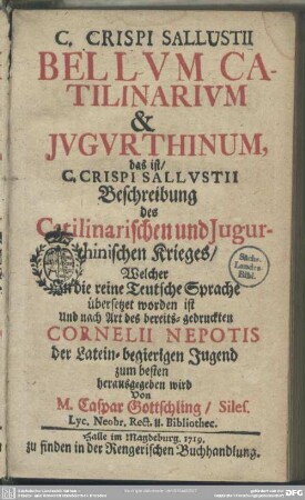 C. Crispi Sallustii Bellum Catilinarium & Iugurthinum