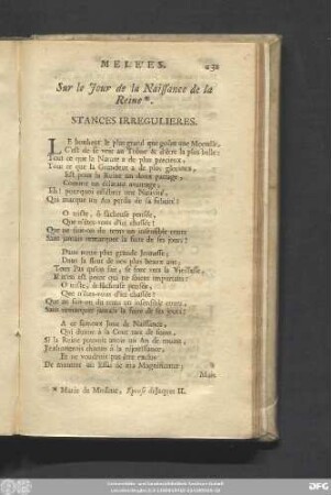 Sur le Jour de la Naissance de la Reine. Stances Irregulieres.