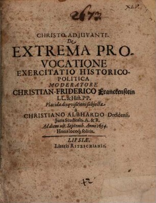 De extrema provocatione exercitatio historico-politica