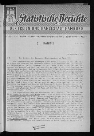 Die Umsätze des Hamburger Einzelhandels im Juli 1956 : Lfd. Nr. 8