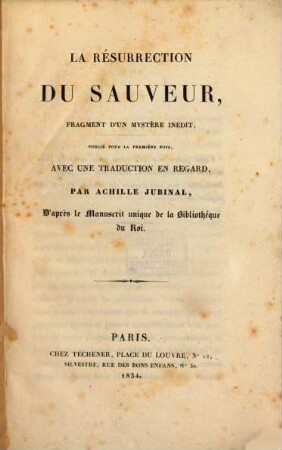 La résurrection du Sauveur : fragment d'un mystère inédit