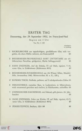 Erster Tag. Donnerstag, den 29. September 1932, im Franz-Josef-Saal, Beginn um 3 Uhr (Nr. 1-300)