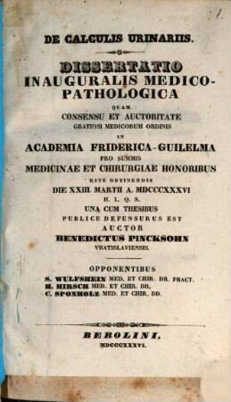De calculis urinariis : Diss. inaug. med. path.