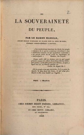 De la Souveraineté du Peuple