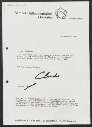 Brief an Wolfgang Rihm, 09.10.1995