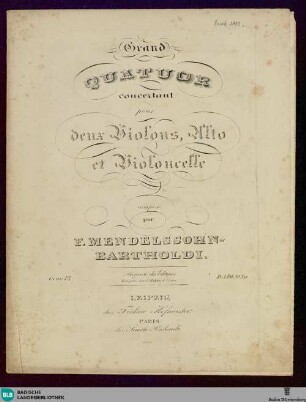 Grand Quatuor concertant pour deux Violons, Alto et Violoncelle : Oeuv. 12