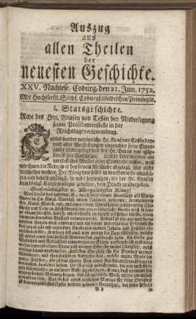 XXV. Nachlese. Coburg, den 21. Jun. 1752.