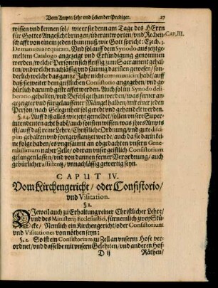 Caput IV. Vom Kirchengericht/ oder Consistorio/ und Visitation.