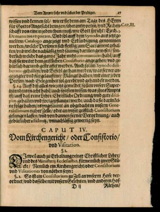 Caput IV. Vom Kirchengericht/ oder Consistorio/ und Visitation.