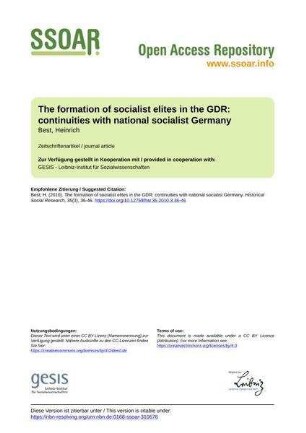 The formation of socialist elites in the GDR: continuities with national socialist Germany