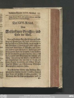 Der XXVI. Articul. Vom Zukünftigen Gerichte, und Ende der Welt.