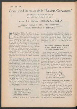Concurso literarios de la "Revista Cervantes" - Lema: La poesia lirica cubana