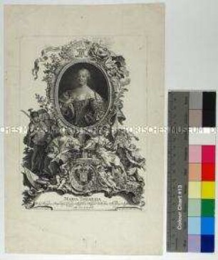 Porträt der Maria Theresia römisch deutsche Kaiserin, Erzherzogin von Österreich sowie Königin von Ungarn und Böhmen mit allegorischem Beiwerk