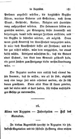 16. Klima von Aegypten. ? Jahreszeiten. ? Fest des Ramadan.