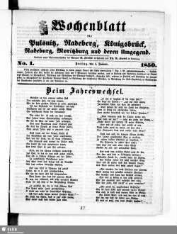 Wochenblatt für Pulsnitz, Königsbrück, Radeberg, Radeburg, Moritzburg und Umgegend