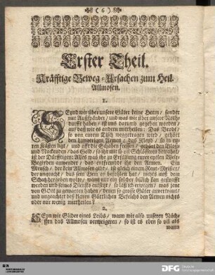 Erster Theil. Kräfftige Beweg-Ursachen zum Heil. Allmosen