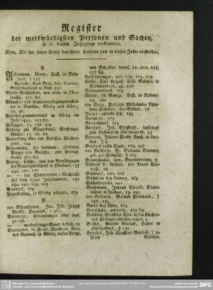 Register der merkwürdigen Personen und Sachen, so in diesem Jahrgange vorkommen