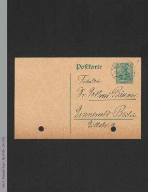 Postkarte von Elise Ramspeck an Gertrud Bäumer