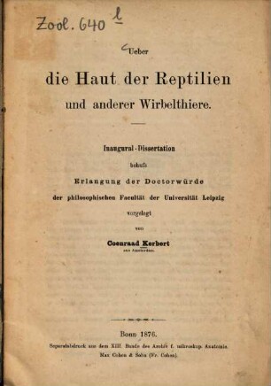 Über die Haut der Reptilien und anderer Wirbelthiere : Inaugural-Dissertation