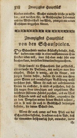 Zwanzigstes Hauptstück von den Schauspielen