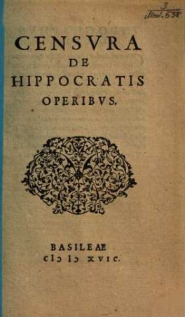 Censvra De Hippocatis Operibvs