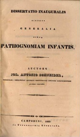 Diss. inaug. sistens generalia circa pathognomiam infantis