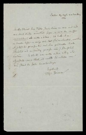 Brief von Wilhelm Grimm an Dieterichsche Buchhandlung, Göttingen