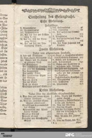 Eintheilung des Gesangbuchs.
