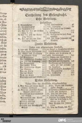 Eintheilung des Gesangbuchs.