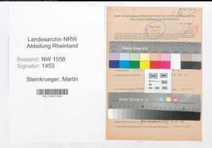 Entnazifizierung Martin Steinkrueger , geb. 15.03.1904 (Schlosser)