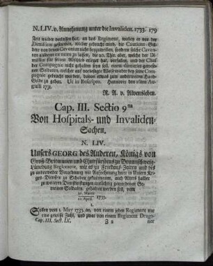 Cap. III. Sectio 9na. Von Hospitals- und Invaliden-Sachen.