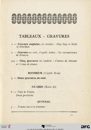 Tableaux - Gravures (Nr. 1-7)