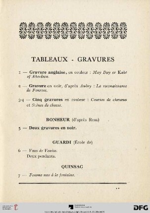 Tableaux - Gravures (Nr. 1-7)