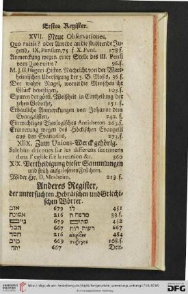 Anderes Register, der untersuchten Hebraeischen und Griechischen Woerter