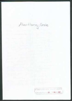 Arbeitlang, Grete, z. Zt. St. Andreasberg, an Wichert