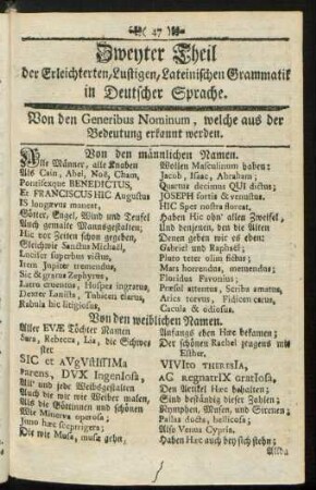 Zweyter Theil der Erleichterten, Lustigen, Lateinischen Grammatik in Deutscher Sprache.