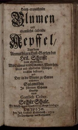 6: Hertz-erquickende Blumen und Gemüths-labende Aepffel. Sechste Schale.