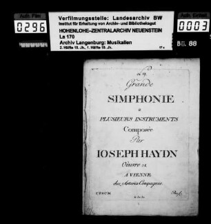 Franz Joseph Haydn: Grande / Simphonie / a / Plusieurs Instruments / Composée / Par / Joseph Haydn / Oeuvre ([hs.: ] 38) Vienne / Artaria Compagnie