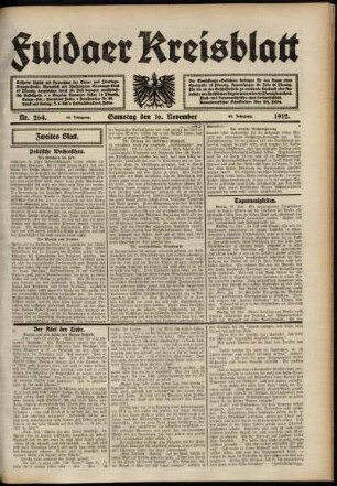 Zweite Ausgabe vom Samstag, den 16. November 1912.