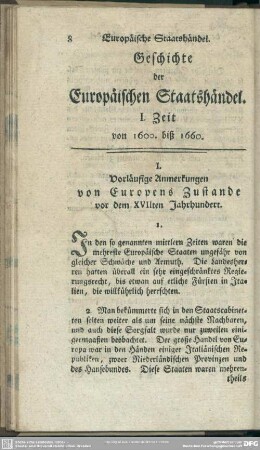 Geschichte der Europäischen Staatshändel. I. Zeit von 1600. biß 1660
