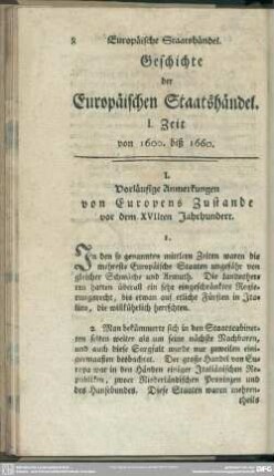Geschichte der Europäischen Staatshändel. I. Zeit von 1600. biß 1660
