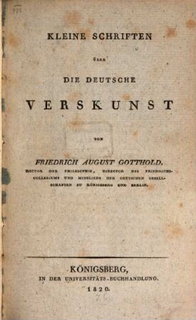 Kleine Schriften über die deutsche Verskunst