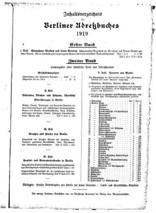 Inhaltsverzeichnis des Berliner Adreßbuches 1919