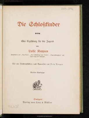 Die Schloßkinder : eine Erzählung für die Jugend