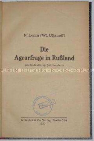 Abhandlung Lenins über die Agrarfrage am Ende des 19. Jahrhunderts